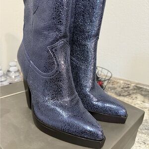 Vince Camuto Shimmering Metallic Blue High Heeled Boots